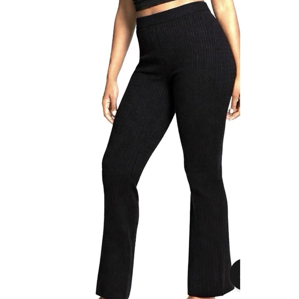 Victorias Secret Luxe Cable Knit Flare Lounge Pants Size Small Women Black Cozy